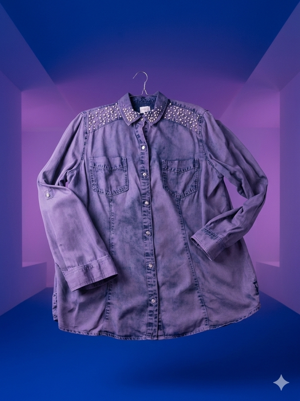 Chico's Lavender Studded Denim-Style Button Shirt